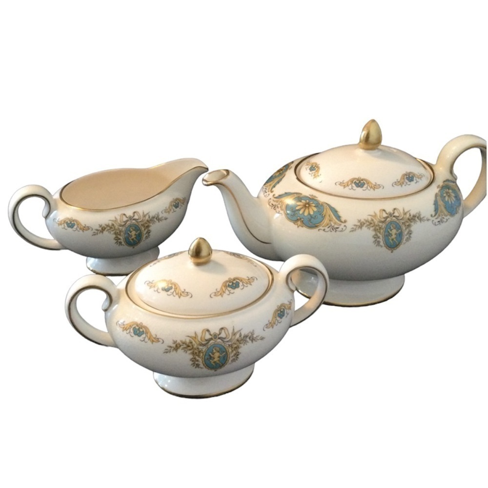 1950s Sadler England 5pc French Blue Cherub Teapot Creamer Sugar